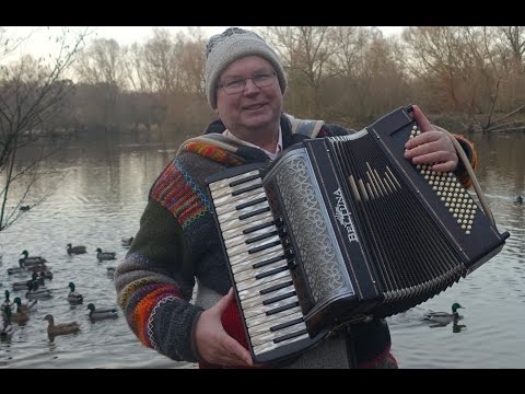 Akkordeon-Musik am Enten-Teich im Naturschutzgebiet Mönchbruch, Hessen
