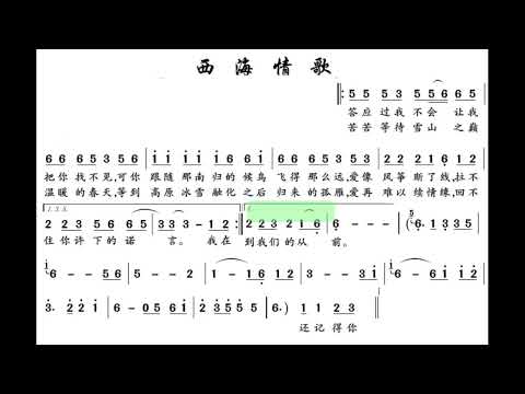 西海情歌  D调伴奏 (加小节指示，供参考） Love song at West Sea - instrumental in D with measure marks