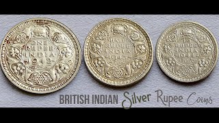 British India SILVER 1, (1/2) & (1/4) RUPEE Coins from 1942, 1943 & 1944 | BRITISH INDIA
