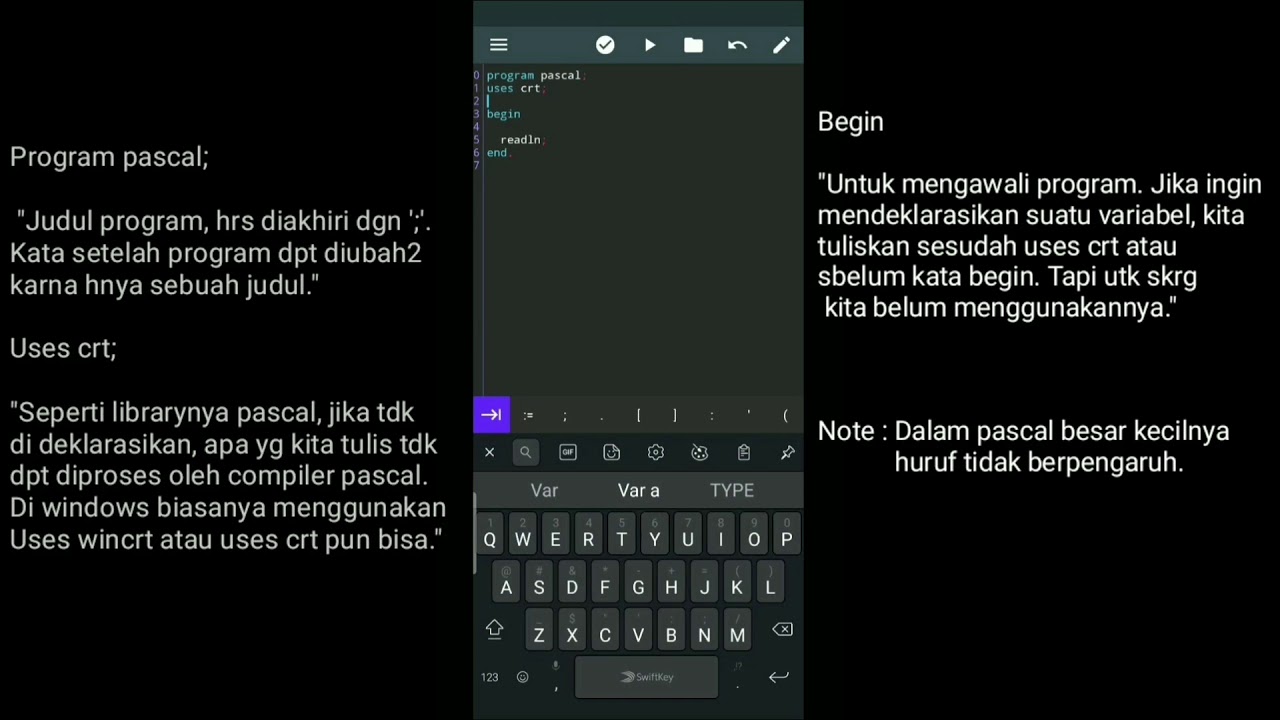 Tutorial Coding Pascal di Android : Belajar Pemrograman Pascal - Hello world