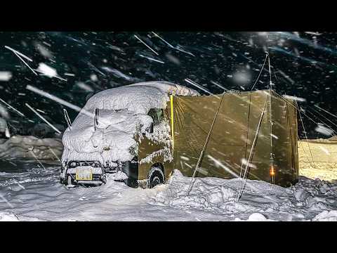 【最強寒波】完全に雪に埋もれるハイゼットで車中泊。タンデム春子谷地ベース｜ASMR