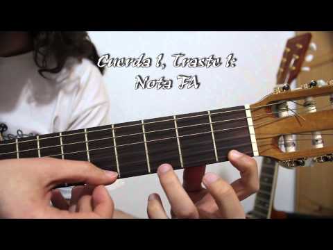 The first notes. How to position your hands and the guitar. Basic guitar course 2.