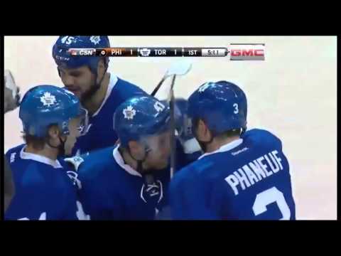 Dion Phaneuf beats Brygalov to tie game-Flyers vs Maple Leafs 2/11/13