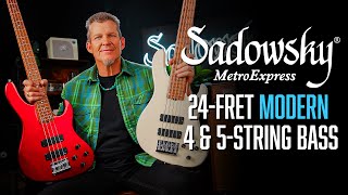 Video thumbnail for NEW! The Sadowsky MetroExpress Modern 24 | 4-& 5-String | Morado & Maple | Demo with Andy Irvine by Sadowsky