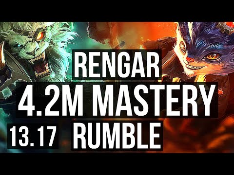 RENGAR vs RUMBLE (TOP) | 4.2M mastery, Rank 5 Rengar, 1200+ games, 3/2/8 | KR Challenger | 13.17