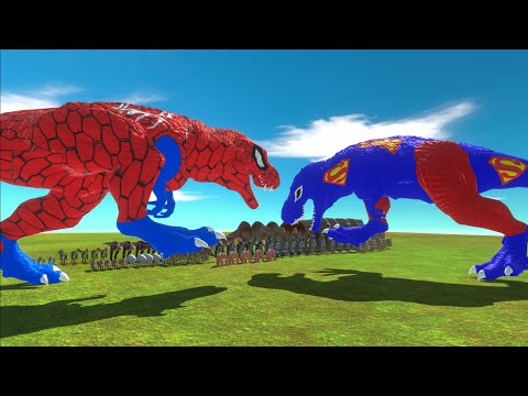 Spider T-rex VS Superman T-rex + Dinosaurs, which animal will win? - Animal Revolt Battle Simulator