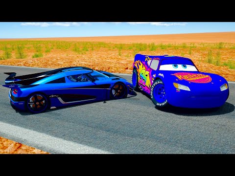 Lightning McQueen Blue Edition vs Koenigsegg Agera RS  - Desert Drag Race