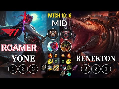 T1 Roamer Yone vs Renekton Mid - KR Patch 10.16