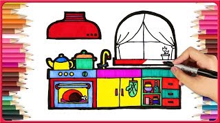 *Easy Kitchen Drawing* Drawing Kitchen Step By Step - Art for Kids 🖌