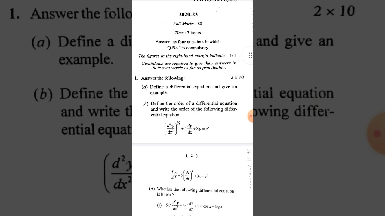 vbu semester 2 math GE 2020-23 gernic question paper pdf vbu semester 2 question paper