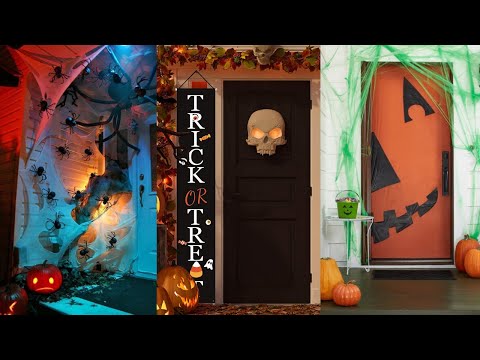 Trick Or Treat Door Decorations Cool Halloween Front Door Ideas. DIY Halloween Door Decoration and Design.