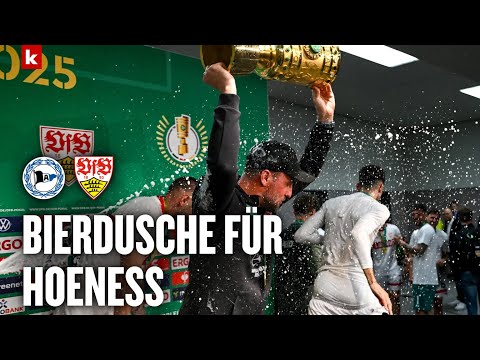 "Abbruch, Abbruch": Stuttgart-Spieler stürmen die PK und verteilen Bierdusche | Bielefeld - VfB 2:4