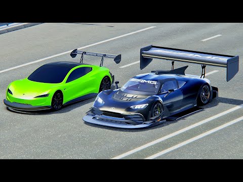 Mercedes-AMG GTR Project One vs Tesla Roadster GTR - Drag Race 20 KM