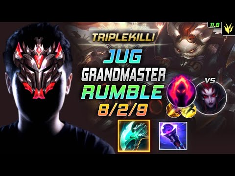 GrandMaster Rumble Jungle vs Elise - 천상계 정글 럼블 템트리 룬 밤수 수확 ランブル Рамбл 机械公敌 藍寶 - LOL KR 11.9