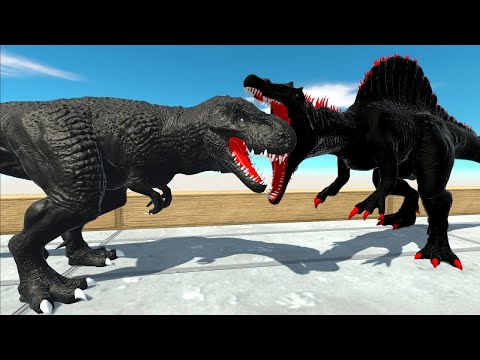 DARK SPINOSAURUS vs DARK T-REX vs SUPERMAN DINOSAURS DEATH CLIMB - Animal Revolt Battle Simulator