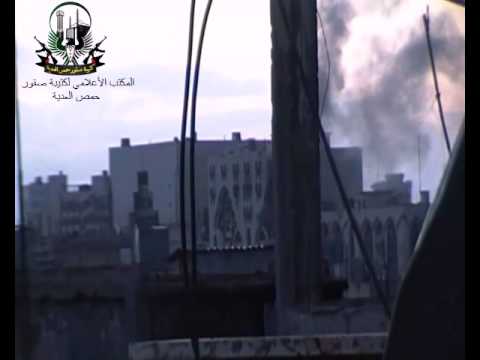 آثار استهداف مقرات النظام من قبل كتيبة صقور حمص العدية في بناء المهندسين في حمص القديمة