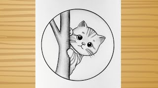 How to draw a cute Cat easy/ step by step/ cute cat drawing easy/pencil sketch/Circle Drawing