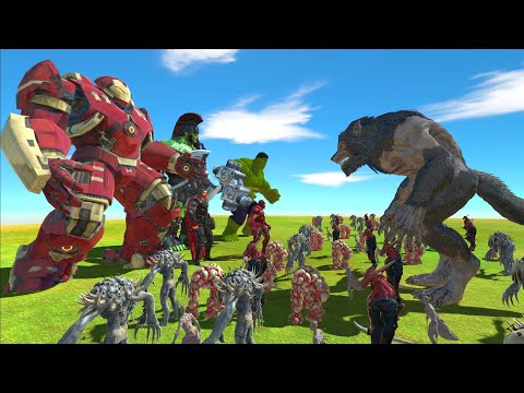 Superheroes war - Superheroes Team VS Werewolf + Infernals - Animal Revolt Battle Simulator