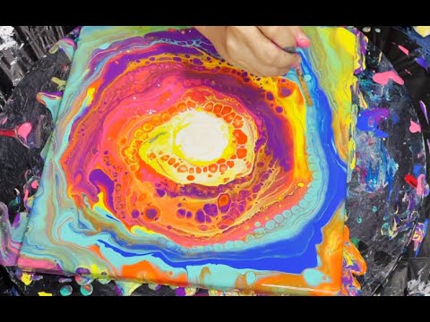 Rainbow swirl chameleon cells acrylic pour technique
