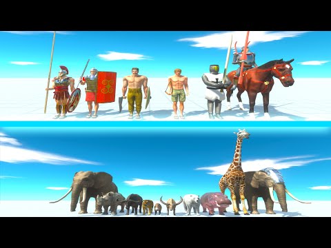 ANCIENT HUMANS Team vs MODERN MAMMALS Team - Animal Revolt Battle Simulator ARBS