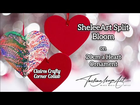 124 Valentine's Heart 'Bloom Technique' Acrylic Paint Pouring #art Collab w/ @ClairesCraftyCorner💓🥰