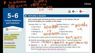 Algebra II Lesson 5-6: Inverse Relations and Functions - Explore & Reason, Examples 1, 2, 3, 4, 5, 6