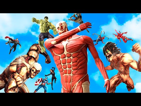 The Avengers vs Titans - Armored Titan, Colossal Titan, Eren | Size Comparison - Superheroes Battle
