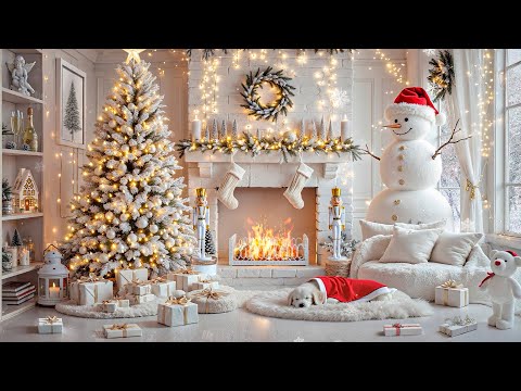 White Christmas Fireplace Ambience ☃️ Soft Instrumental Christmas Music ❄️ White Christmas Ambience