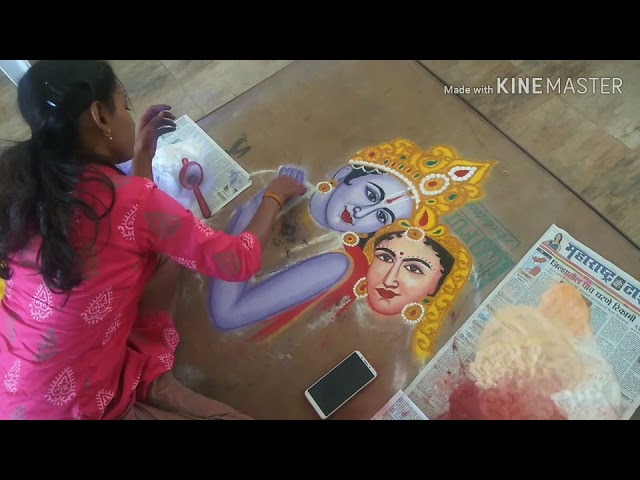 Radha krishna portrait rangoli design by rajashri junnarkar