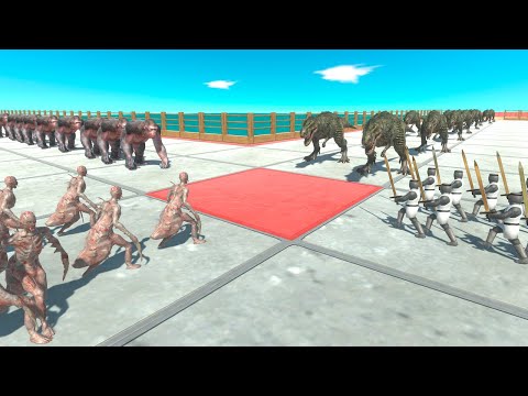 4 Armies Tournament Infernals vs Humans vs Primates vs Dinosaurs - Animal Revolt Battle Simulator