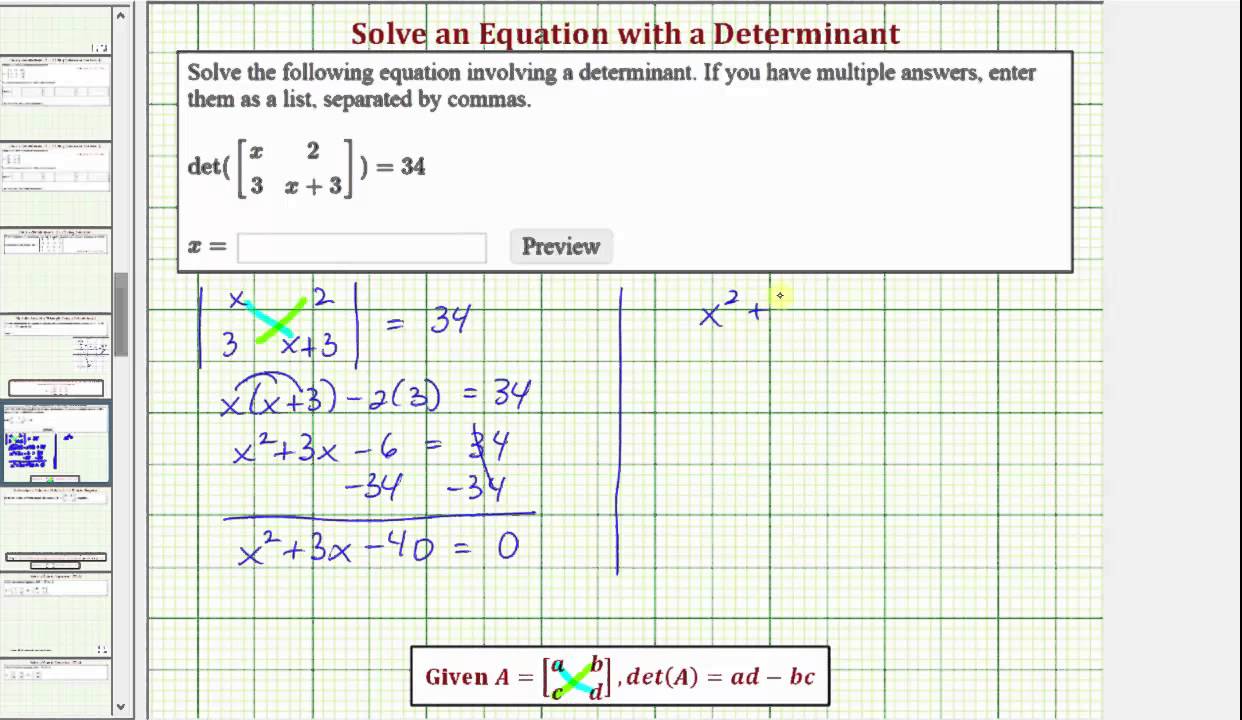 Ex: Solve an Equation Involving a Determinant