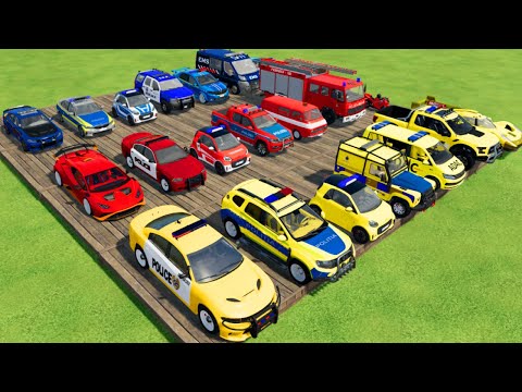 TRANSPORTING CARS, AMBULANCE, POLICE CARS, FIRE TRUCK OF COLORS! WITH TRUCKS! - FS 22