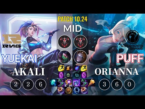 RNG yuekai Akali vs IG Puff Orianna Mid - KR Patch 10.24