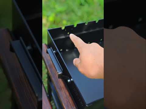 Мангал СТЕП 3мм на 8 шампуров с деревянными столиками разборный для дачи дома стационарный окрашенный со сварным корытом - фото 1 - id-p2931734495