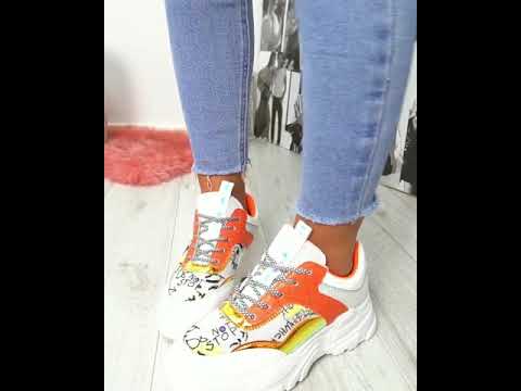 Nevio Orange Chunky Trainers - Cucu Fashion