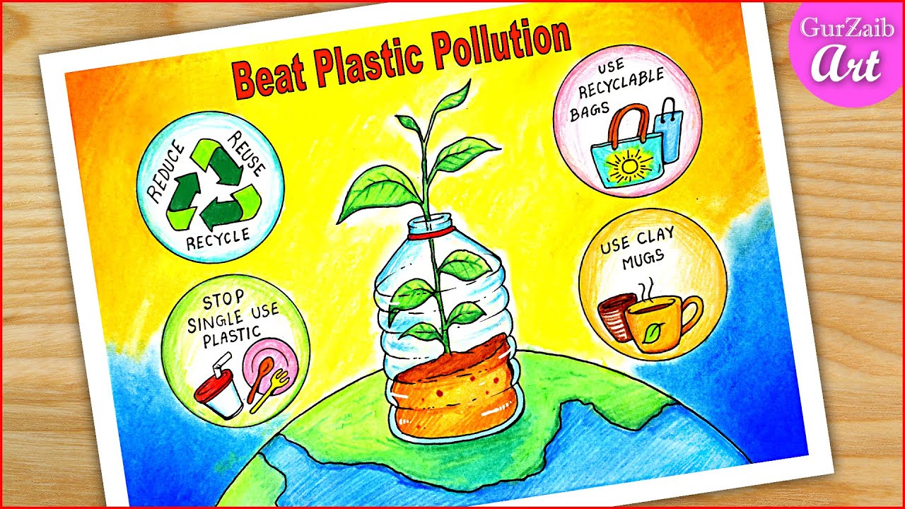 Beat Plastic Pollution Drawing / stop plastic poster chart project - ban plastic