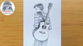 How to draw a boy with guitar for beginners  penci
