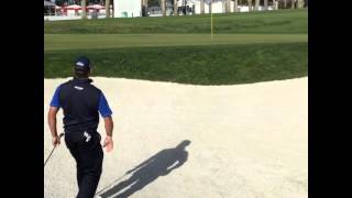 Lee Westwood&#39;s bunker shot during the World Golf Championship at TPC Harding - San Francisco