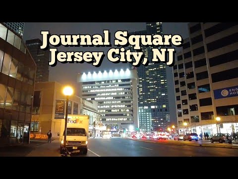 Night walking tour in Journal Square in Jersey City, New Jersey, USA
