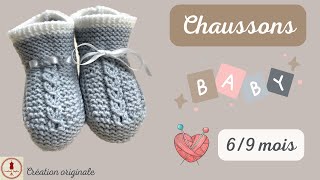 CHAUSSONS TRICOT BEBE 6/9 mois FACILES