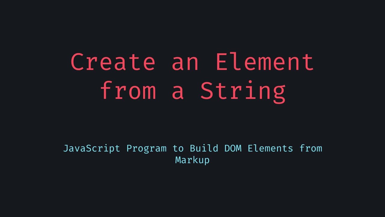 Convert HTML String to DOM Element in JavaScript No Render Needed!