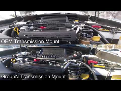 15+ WRX Group N trans mount before and after comparison