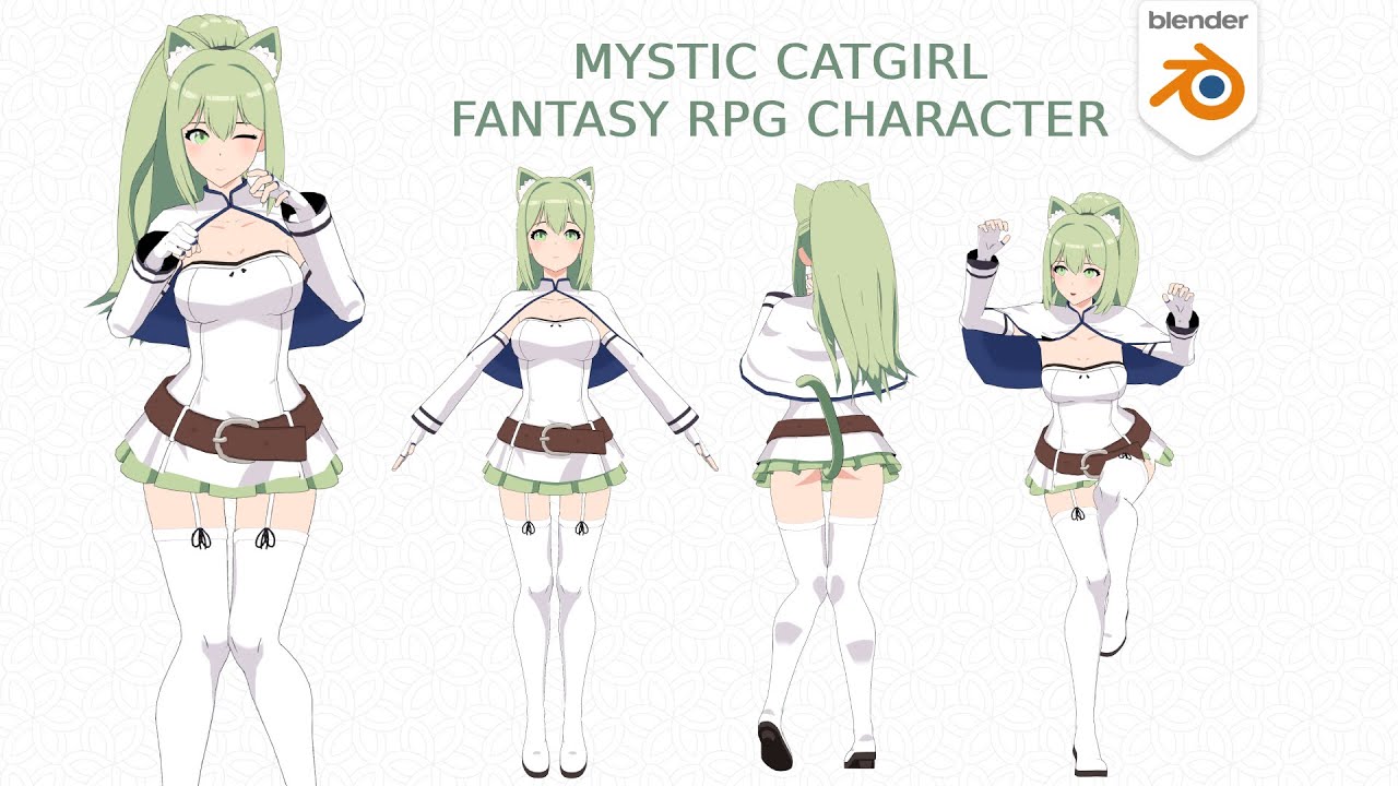 Mystic Catgirl - Karakter RPG Fantasi Model 3D