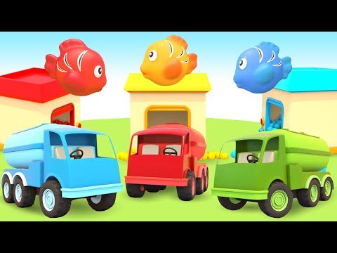 Dessin animé pour enfants. Les véhicules d’assistance. Couleurs en français avec les poissons