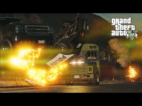 GTA 5 CRAZY BUS CRASHES HARD POLICE CHASE - IMPACT COMPILATION - DESTRUCTION