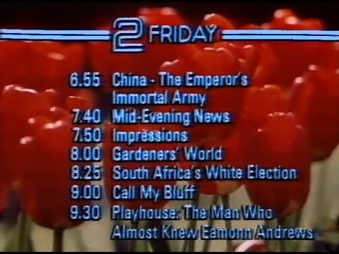 Thursday 23rd April 1981 BBC2 - Newsnight - Call My Bluff - Closedown