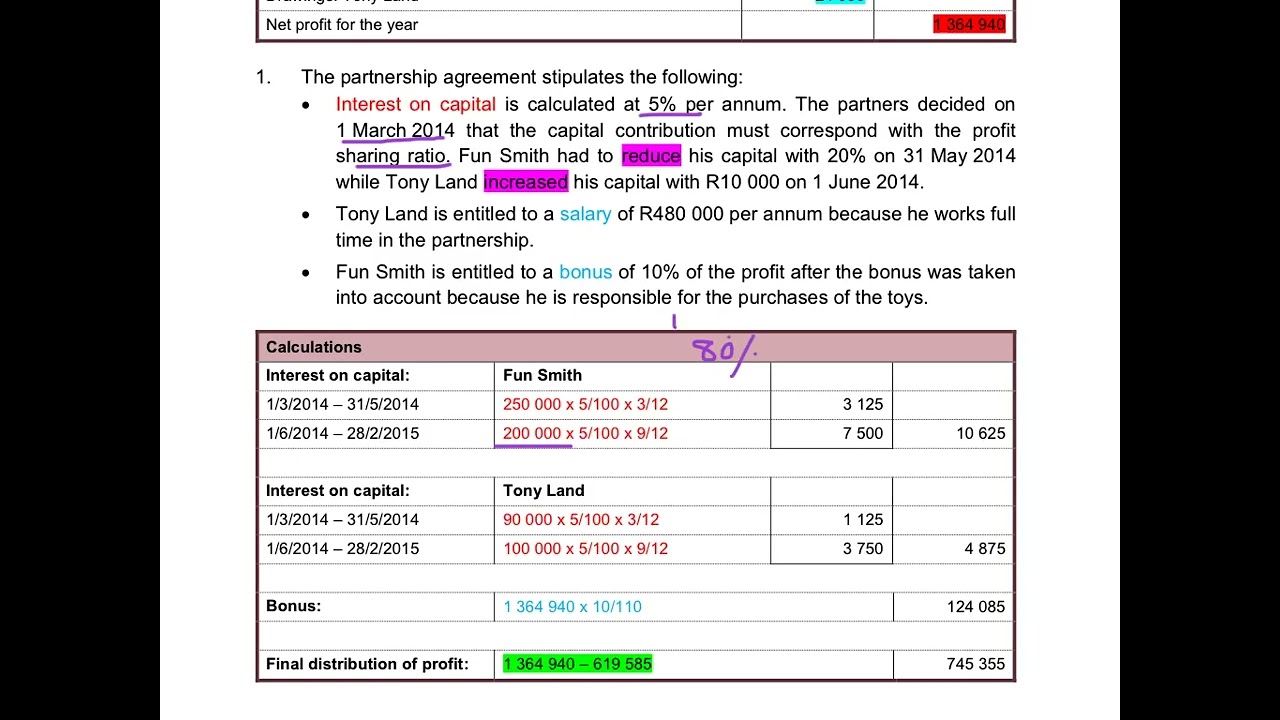 7. Calculations for partnerships for transactions in a partnership
