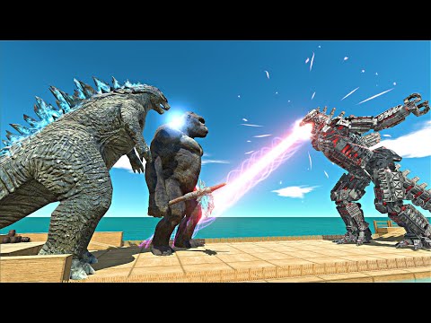 2v2 Battle on the Ship | Godzilla 2014 & King Kong vs Mechagodzilla- Animal Revolt Battle Simulator