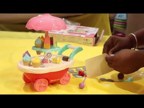 Authfort Ice Cream set toy, Kitchen Play Cart Kitchen Set Toy with