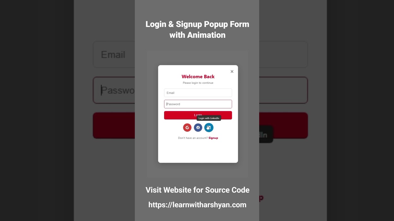 Login & Signup Popup Form with Animation | HTML CSS JavaScript Tutorial #LearnWithArshyan